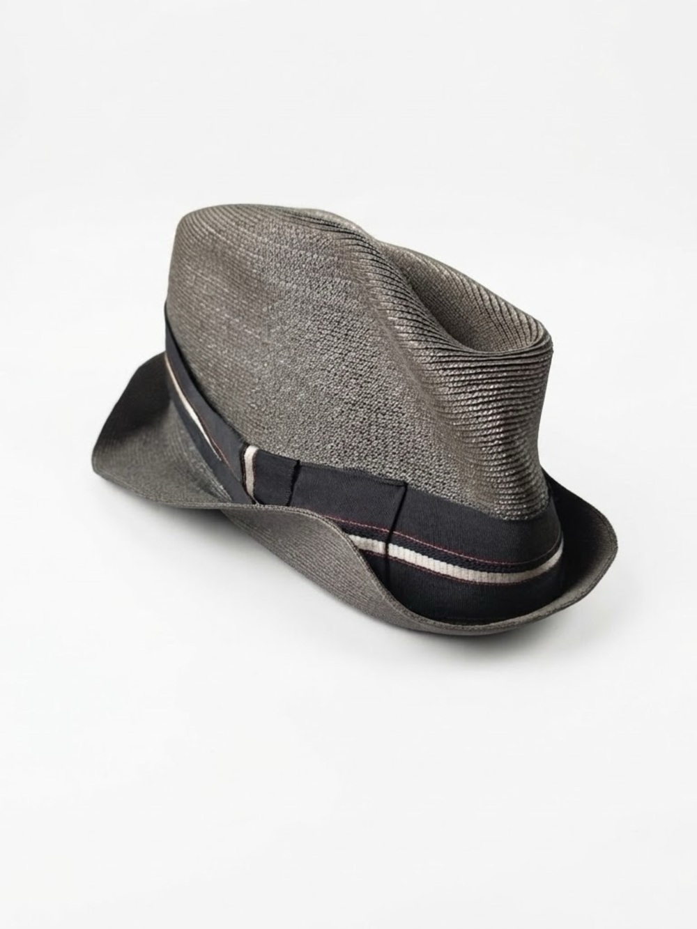 Vintage Mallory Fifth Ave John Helmer Straw Fedora Hat Grey Band